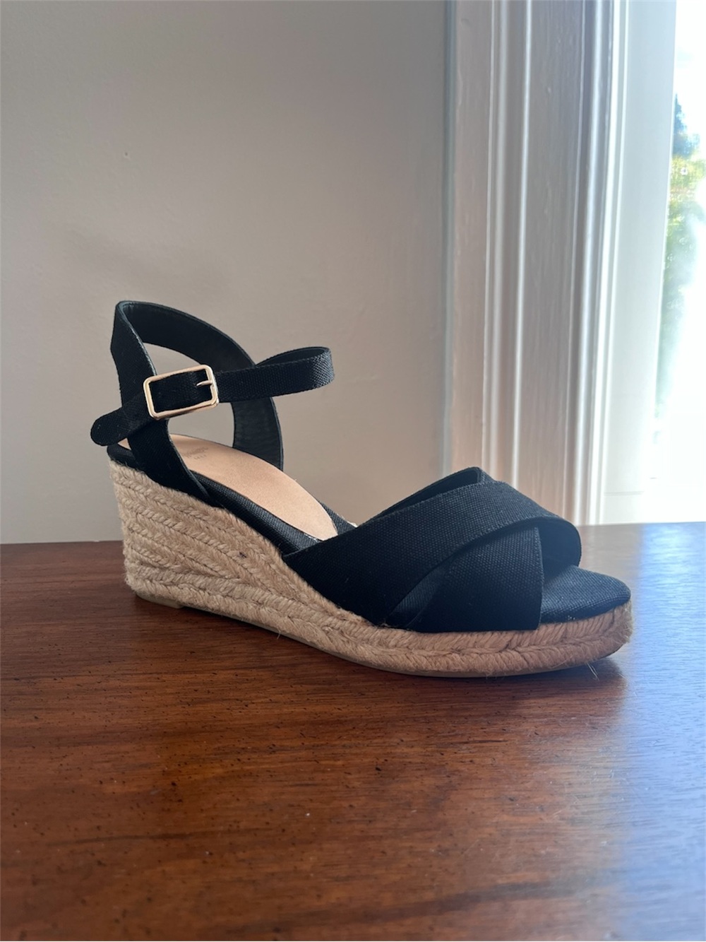 Castaner Blaudell Espadrille Wedge Sandals with Ankle Strap Size 6.5 in Black